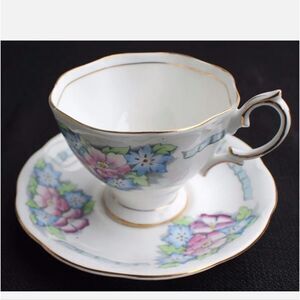 Vintage ROYAL ALBERT Bone China England BLUE FLOWERS #2144 Footed Cup & Saucer